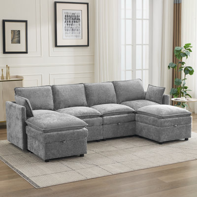 105.2" U-Shaped Modular Sectional Sofa with Storage 