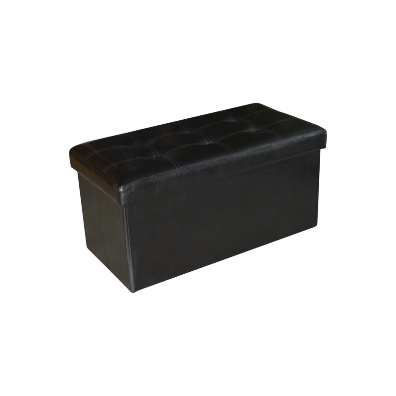 Repose-pieds rectangulaire capitonné avec rangement 29 po, Similicuir noir