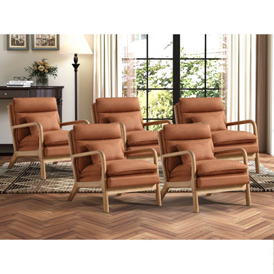 25.79" W Scandinavian Linen Upholstered Accent Chair With Solid Rubberwood