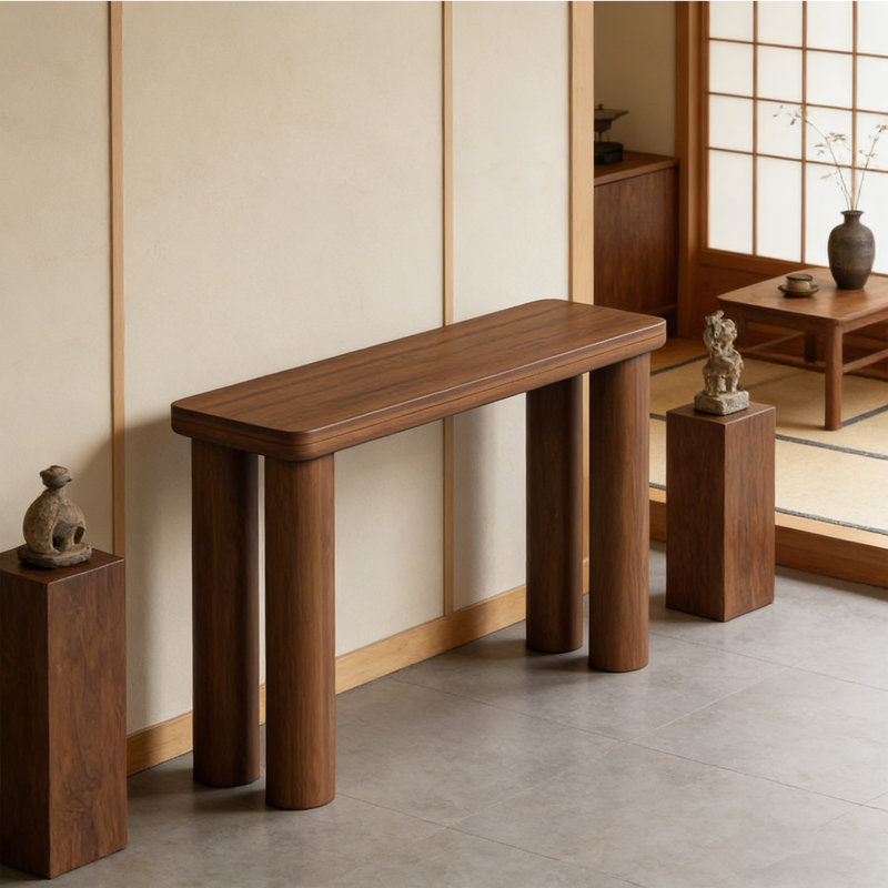Console en bois massif de style médiéval, H 30,3 po x l 62,9 po x P 15,7 po, Brun