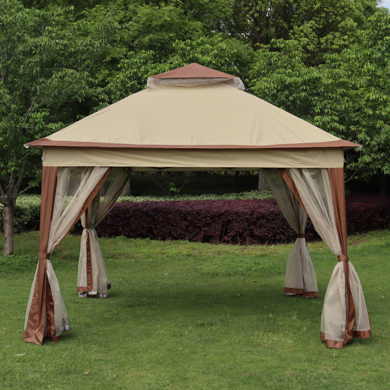 Pop Up Gazebo Canopy Pavilion With Mosquito Zipper Netting And 4 Sandbags For Outdoor Patio Garden, Beige