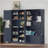 Multifunctional Left-Right Combination Hall Cabinet (Can Be Used Separately) With Storage And 4 Hooks, Storage Cabinet/ Hall Tree 2 In 1 For Living Room, Kitchen And Hallway, Antique Blue-1531948282