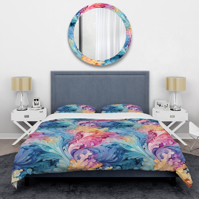 Literie en marbre rose et bleu, Housse de couette simple + 1 taie décorative stan