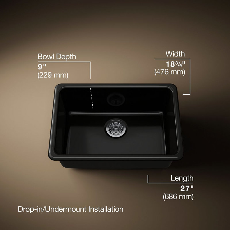 IronTones® Kohler 27" L x 18.75" W Dual Mount Kitchen Sink, Black