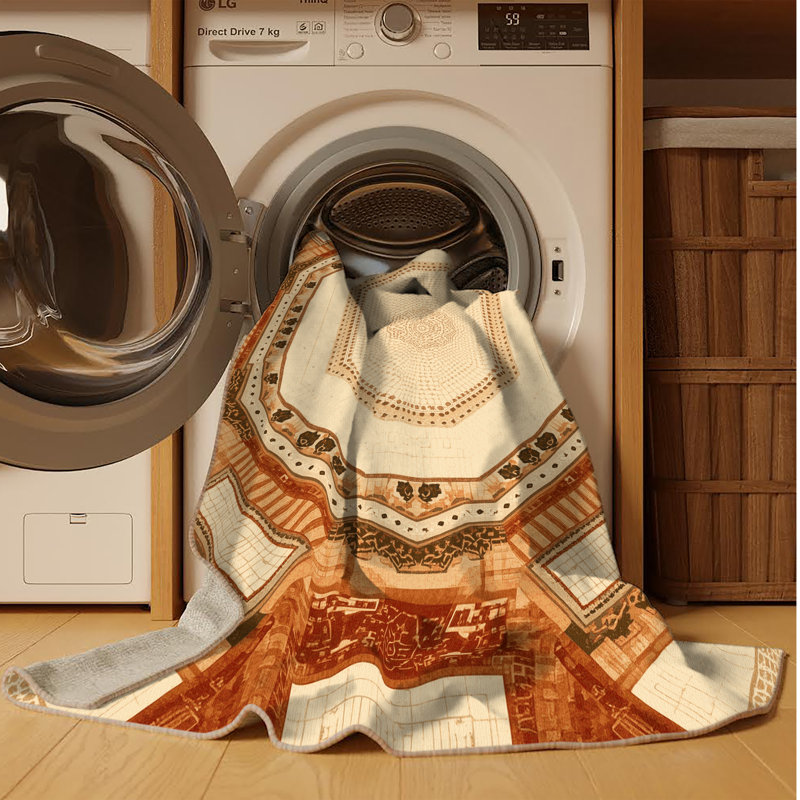 Tapis d'inspiration mondiale Madiun lavable à la machine en brun - reliure beige, 2 x 3