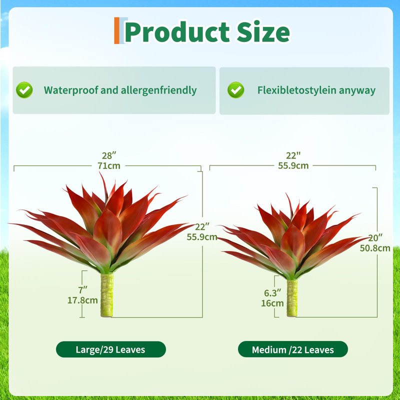 Ensemble de 2 grandes plantes artificielles en agave sans pot pour la décoration intérieure et extérieure, 20 po x 22 po