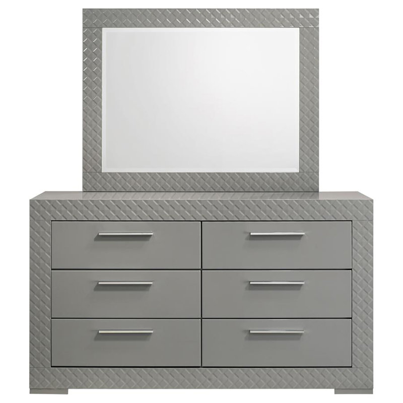 Commode 6 tiroirs avec miroir Leigh, Gris