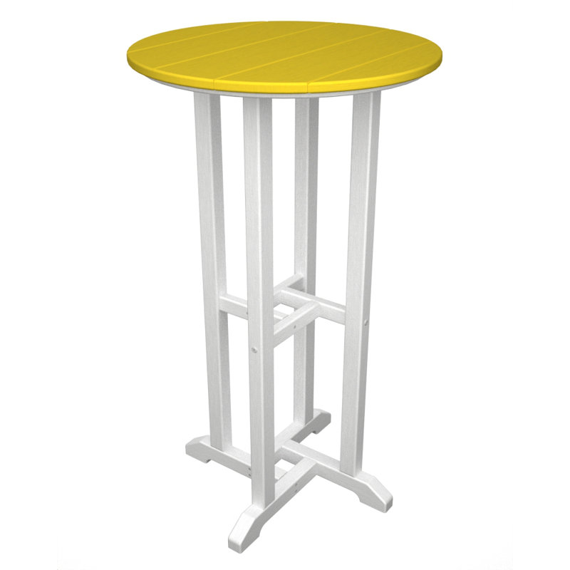 POLYWOOD Tables Round Dining Table, 42" H x 24" W x 24" L, White & Lemon