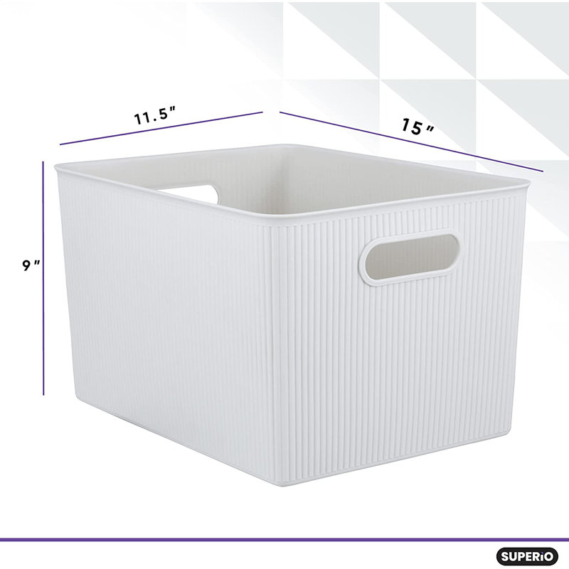 Panier en plastique nervuré, Blanc cassé, 1