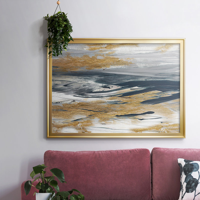 Tumultueuse marine, reproduction sur toile encadrée, Or, H 14 po x l 20 po x P 1,5 po