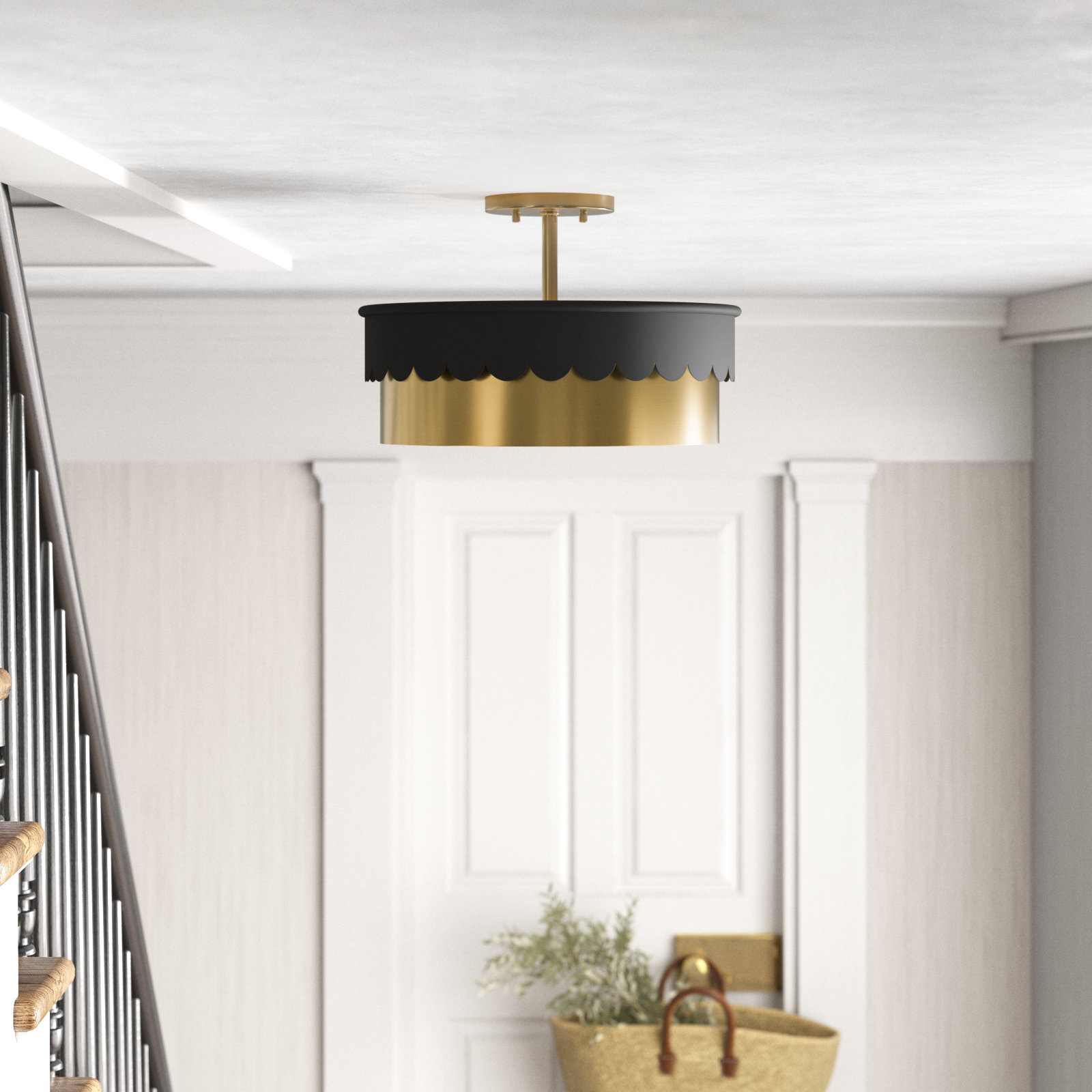 Dulcia 3-Light Semi Flush Mount, Matte Black/Natural Brass