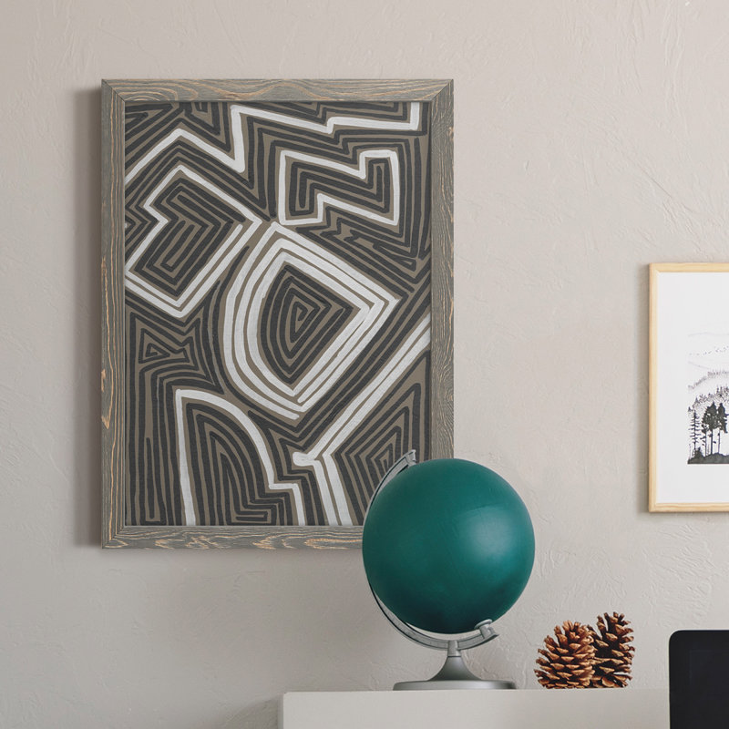 Abstract Maze III - Peinture sur toile encadrée, Cadre gris, H 23 po x l 32 po x P 1 po