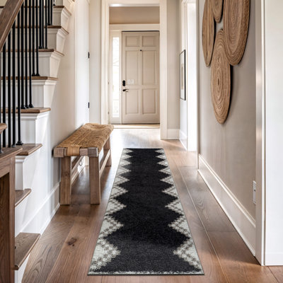 Tapis à poils longs à motif géométrique gris anthracite - velours moyen, élégant et doux