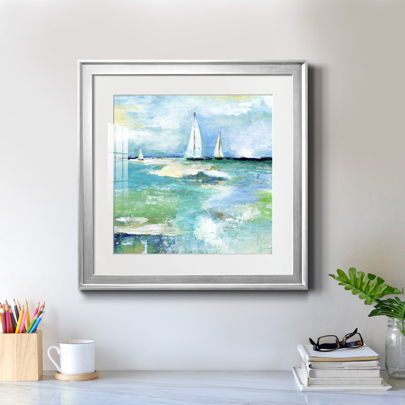 Jour sur le lac - peinture encadrée, Argent, H 17,5 po x l 17,5 po x P 1,5 po