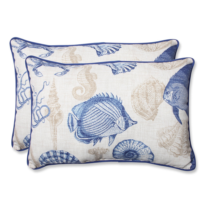 Marine Blue and Khaki Sea Life Rectangular Throw Pillows Set