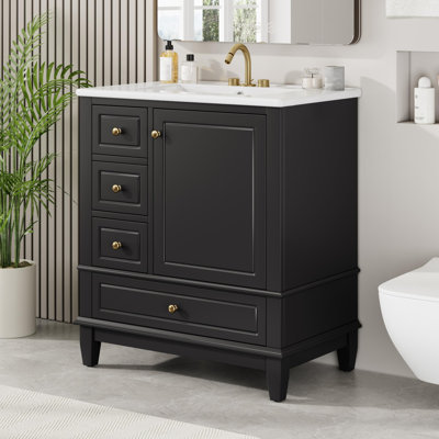 Meuble-lavabo 30 po avec lavabo, une porte avec tablette et trois tiroirs, porte à fermeture en douceur
