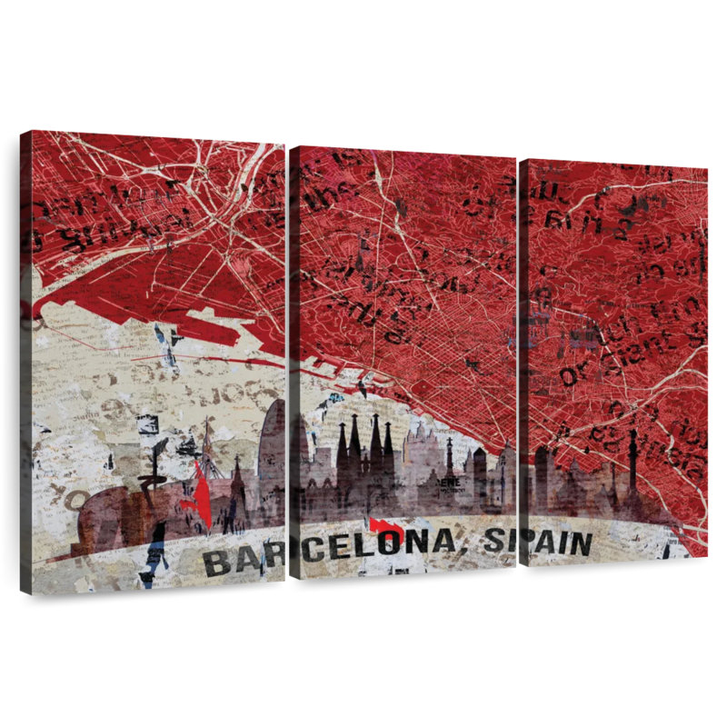 Aliaz Barcelona Skyline City Map, 20" H x 33" W