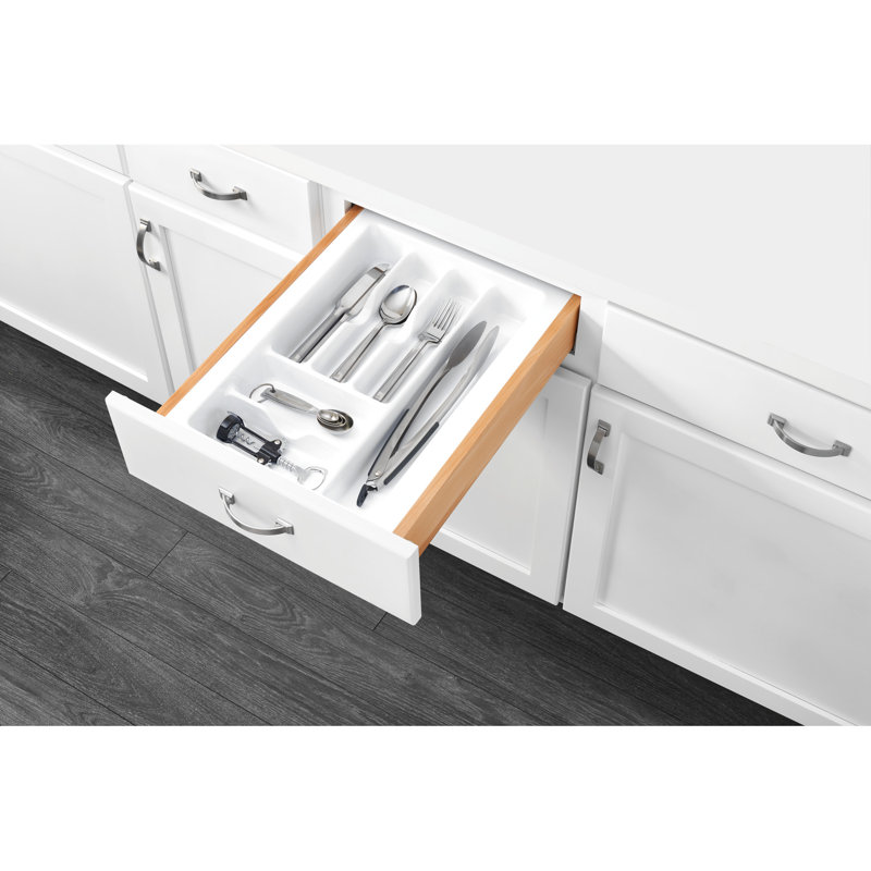 Polymer Trim-to-Fit Drawer Insert Cutlery Organizer, White, 2.37" H x 14.25" W x 21.25
