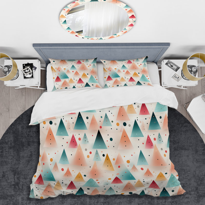 Ensemble de housse de couette en tissu de couleur pastel à triangles, Housse de couette pour très grand lit et 2 très