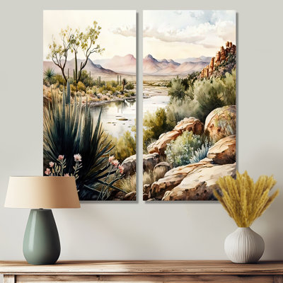 Arizona Desert Scenery IV - Green Modern Canvas Wall Art 2 Pieces