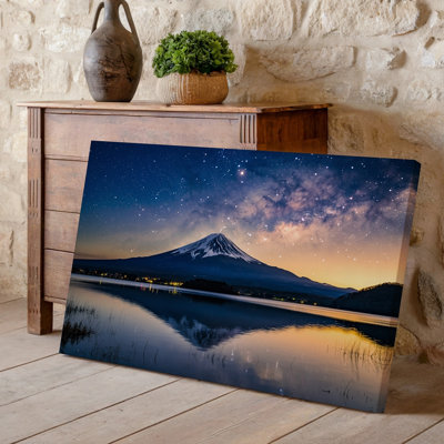 Canvas A Serene Twilight Scene Featuring A Majestic Snow Capped Mountain Wall Art Its Peak Illuminated By The Soft Glow Of The Milky Canvas Wall Art