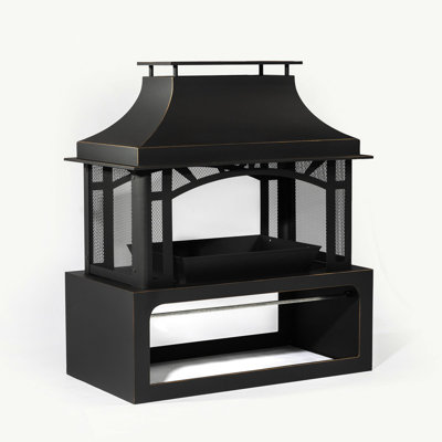 40" Wood Burning Fireplace, 50000 BTU Steel Fire Pit, Wood Burning Chimney for Outside Patio Deck Garden Backyard-Black