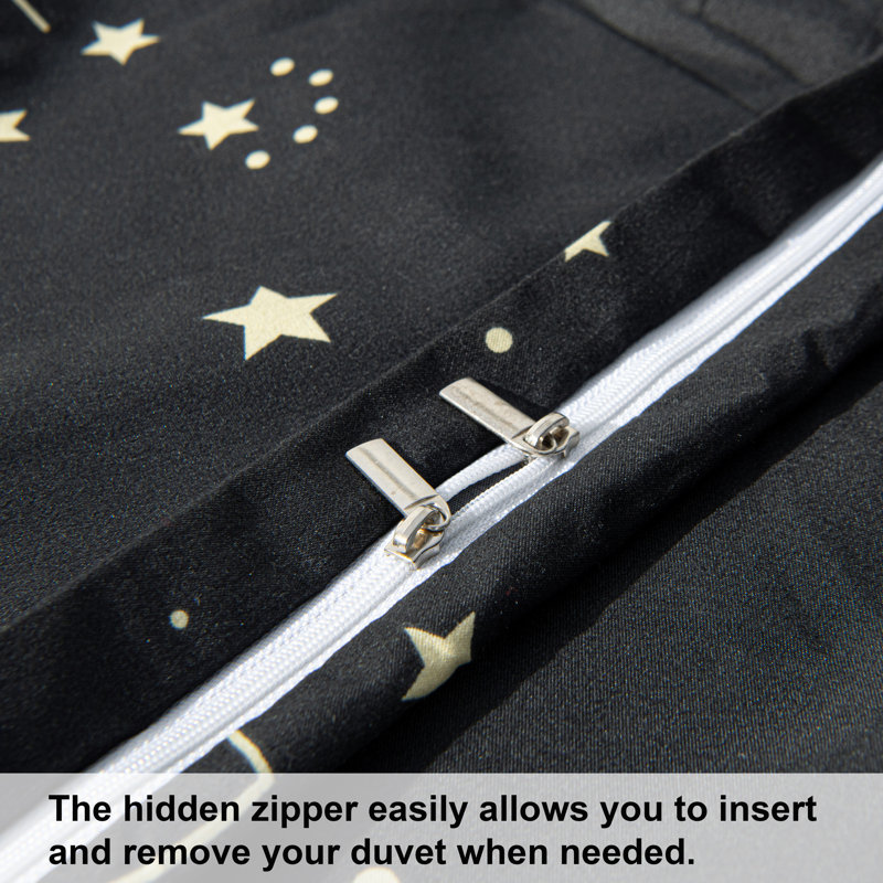 King Black Microfiber Constellation Duvet Cover Set