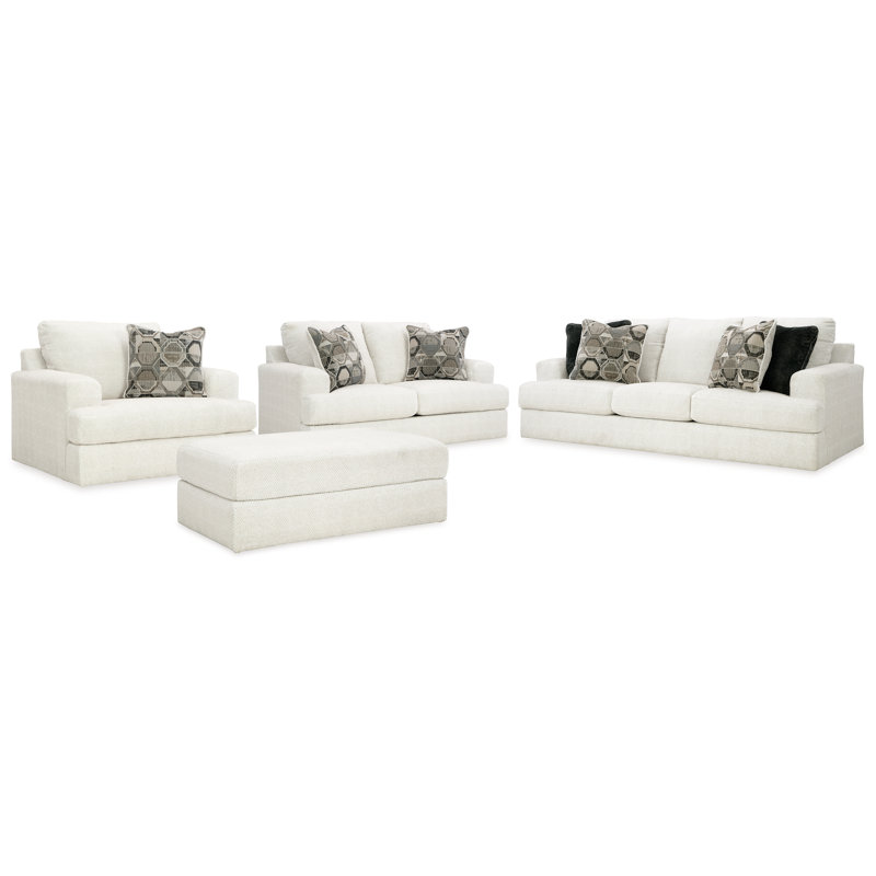Canapé, causeuse, fauteuil surdimensionné et repose-pieds Karinne, Crème, crème