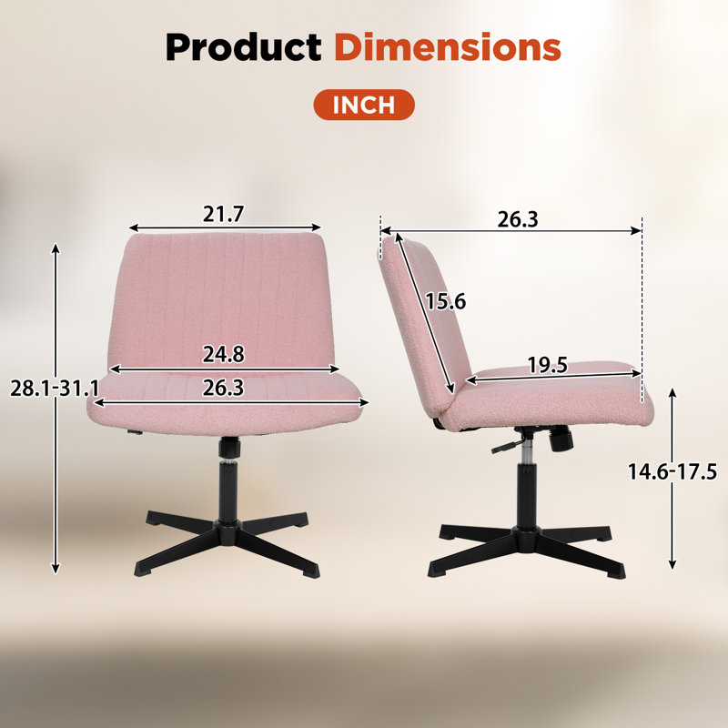 Pink Ergonomic Swivel Armless Task Chair with Sponge Cushion