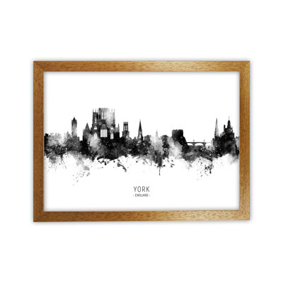 York England Skyline Black White City Name by Michael Tompsett - Print