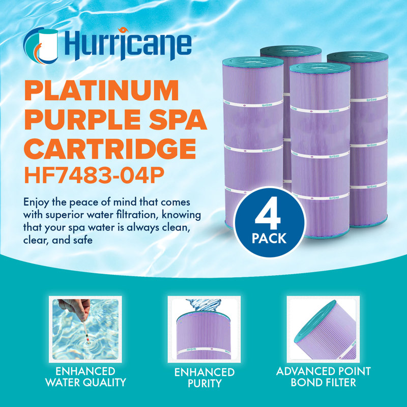 Hurricane Filters HF7483-04P Purple Pool Cartridge Replacement, 4 Pack