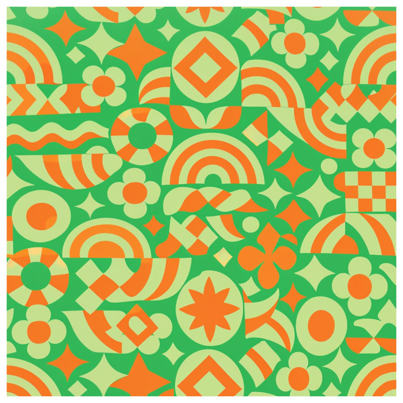 Toile tendue à motif géométrique vert et orange avec plusieurs formats, 16 x 16 inches