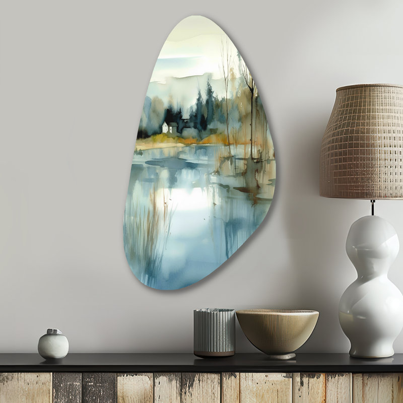 Été, paysage de lac, Illustration V - Lac en forme de chute, art mural asymétrique en métal, H 31 po x l 17 po