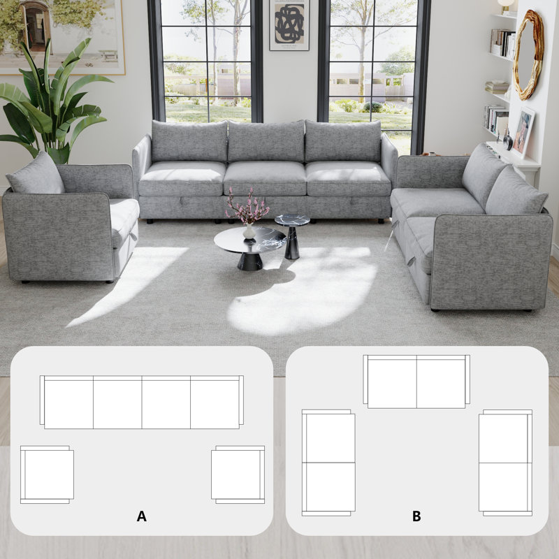 6-Seat Modular Sectional Sofa with Hidden Storage, Convertible Sofa Couch with Soft Cushions, 32" H x 98.5" W x 32.5" D