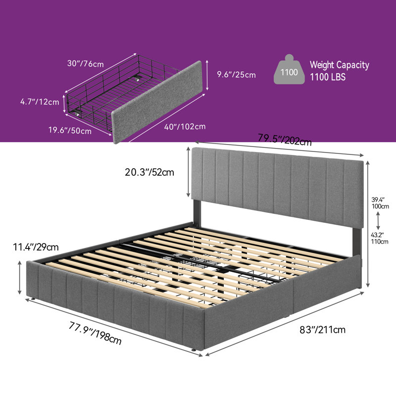 Ebern Designs Storage Upholstered Bed with 4 Drawers - Wayfair Canada