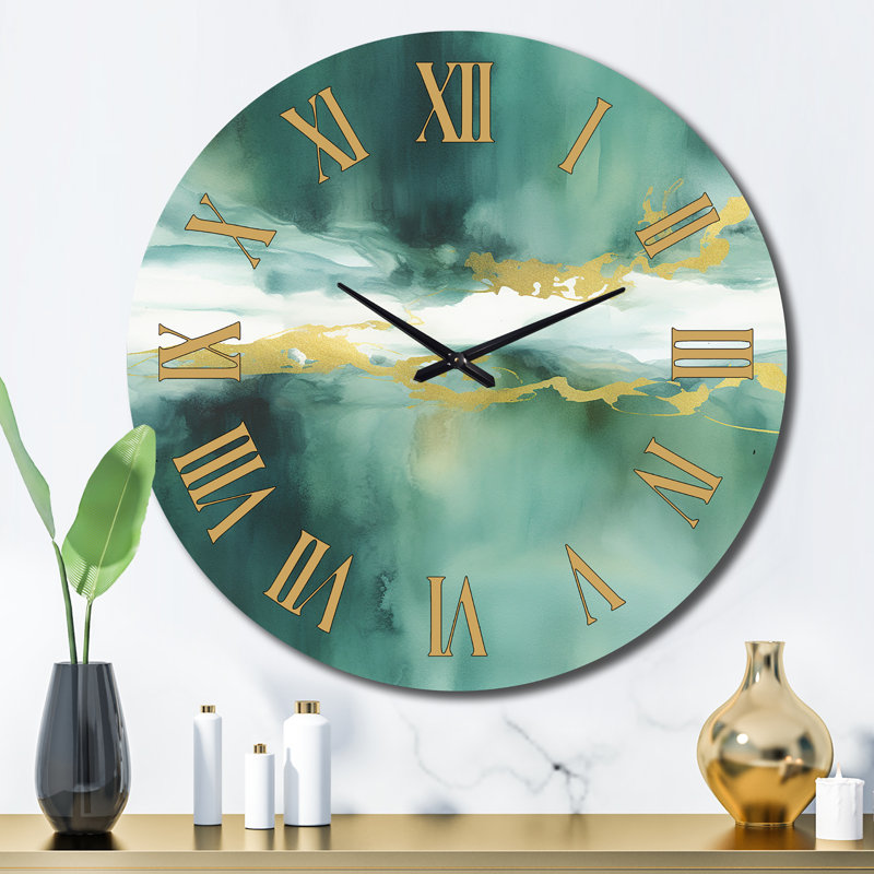 Impression d'aquarelle bleue avec horloge murale V, Grand