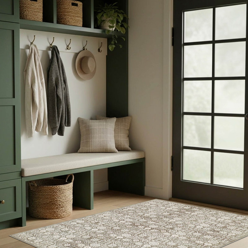 Tapis chenille imprimé lavable Hunter, Taupe, 4 x 6