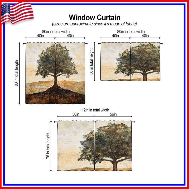 Arbre avec rideaux de fenêtre obscurcissant et obscurcissant - 2 panneaux, 40in x 80in - 2 panels, Sheer