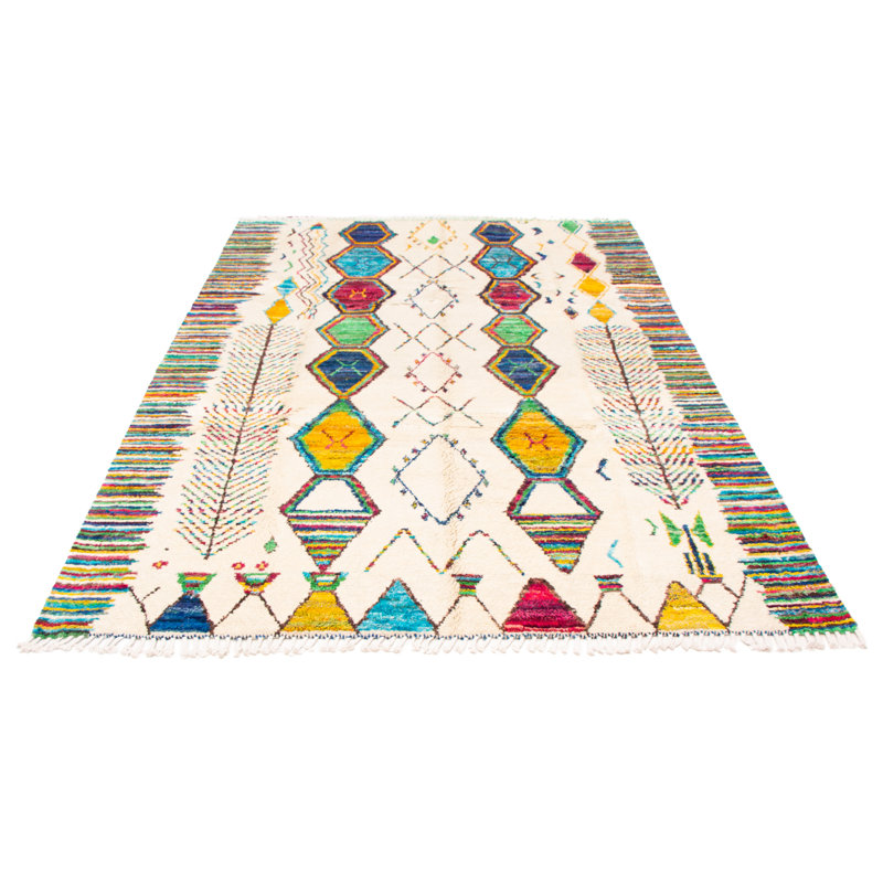 Tapis unique en laine noué à la main 9 pi x 12 pi 6 po nouvel âge en crème / vert / bleu Geissler