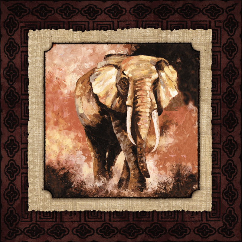 Elephant With Safari Border - Wrapped Canvas Print, 30cm H x 30cm W x 3.8cm D