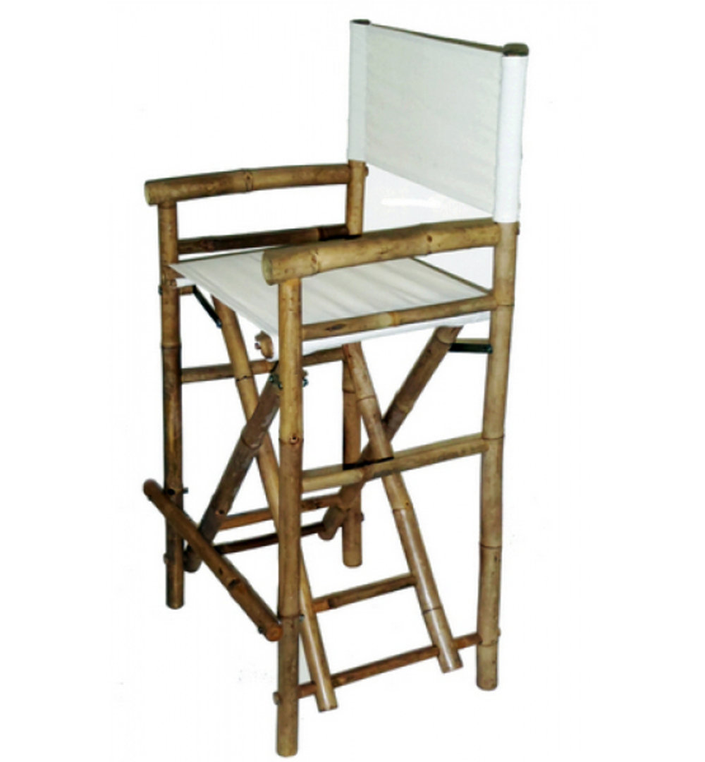 Tall Bamboo Director Chair for bar counter, White Canvas, Set of 2 MGP