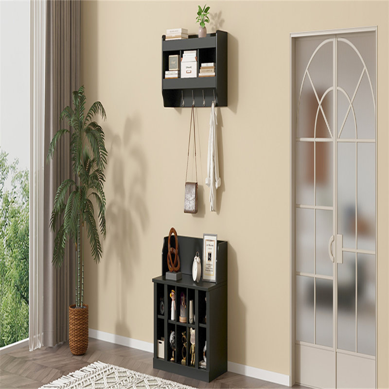 Shoe Storage Bench With Wall Mounted Coat Rack For Hallway, Black
