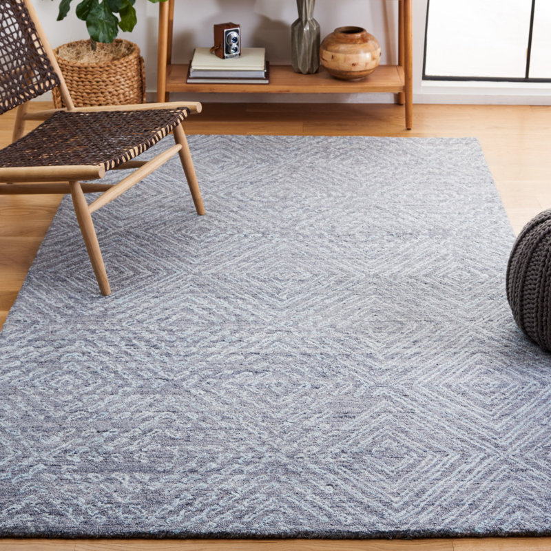 Handmade Blue Wool Abstract Tufted Area Rug, 5' x 8'