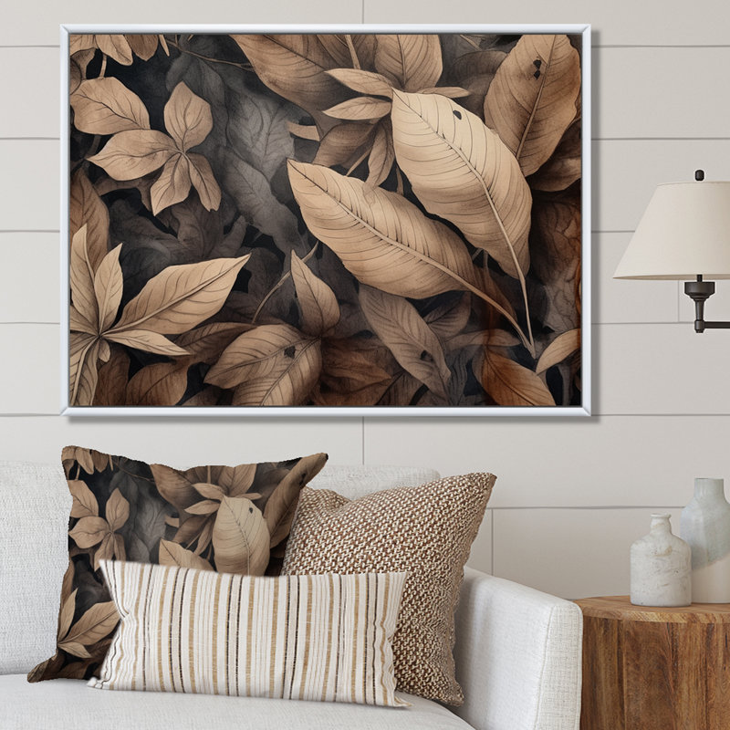 " Brown Foliage Harmony ", White Floater Framed, 12" H x 20" W x 1" D