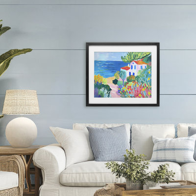 «Vibrant House On The Beach», reproduction sous verre encadrée, design par Ramona Murdock