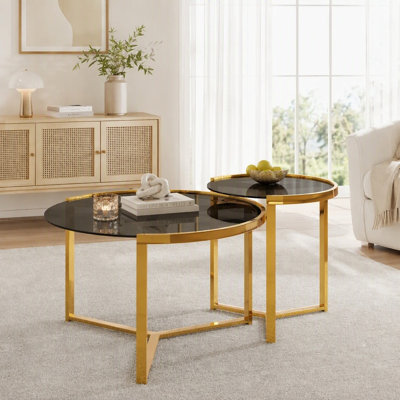 Ensemble de 2 tables gigognes rondes, table basse ronde moderne avec structure en métal