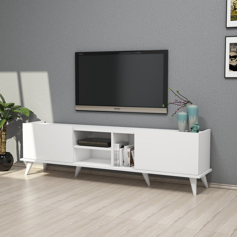Modern TV Stand, 70.9 x 20.5 x 13.4 inches | 100% Melamine Coated Particle Board, Thickness: 0.7 inches | Wall-Mountable with Plastic Legs & Numerous Shelves | Scandinavian Design for Stylish Living Rooms