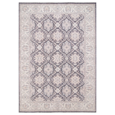 Tapis gris foncé et ivoire noué à la main de haute qualité