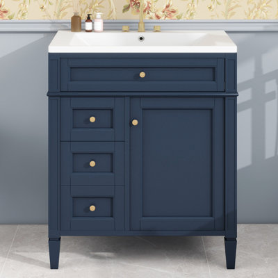 Ermana 30 " W Freestanding Standard 1 Single Vanity Bathroom Vanity With Resin Top