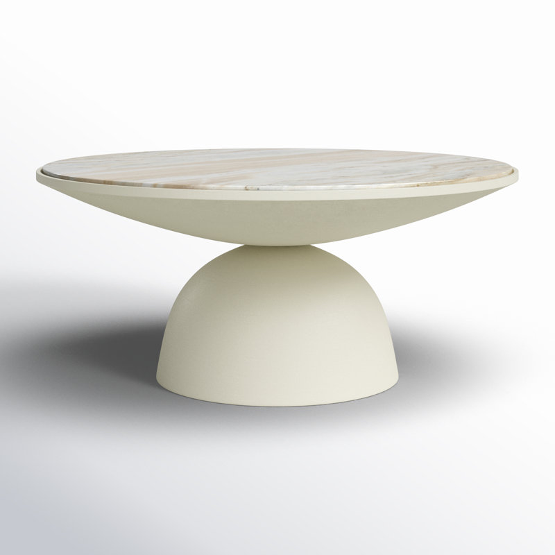 Corbett Marble Coffee Table, Textured Matte White Top/Light Gray Base, 15.75" H x 35.25" L x 35.25" W